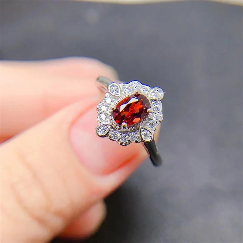 925 Silver Garnet Citrine Opal Spinel Peridot Adjustable Ring for Women