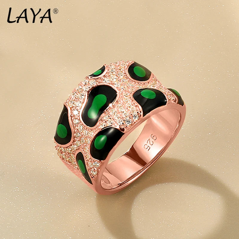 Sterling Silver Leopard Print Zircon Enamel Ring for Women