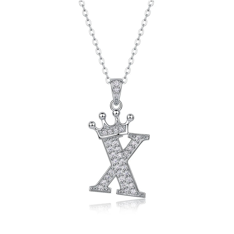 925 Sterling Silver Moissanite Diamonds Letters Crown Pendant Necklace