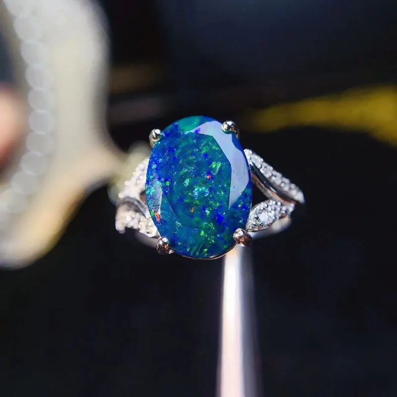 925 Sterling Silver Black Opal Ring for Women and Men