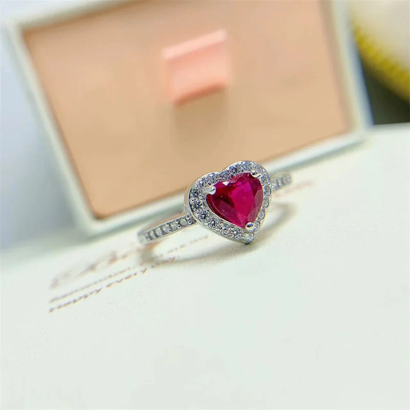 925 Sterling Silver Ruby Heart-Shaped Ring for Her