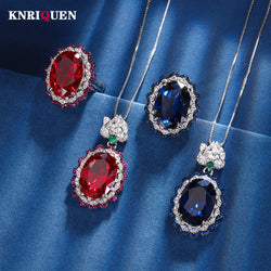 Sterling Silver Sapphire Ruby Pendant Necklace & Ring Set for Women