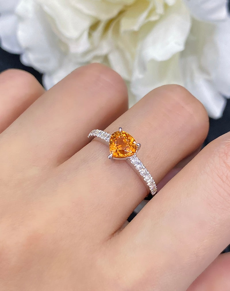 18K White Gold Fanta Garnet Heart Ring for Women