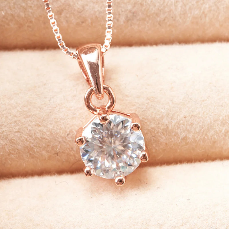 Sterling Silver Rose Gold Plated Moissanite Necklace Earrings Ring Set for Women