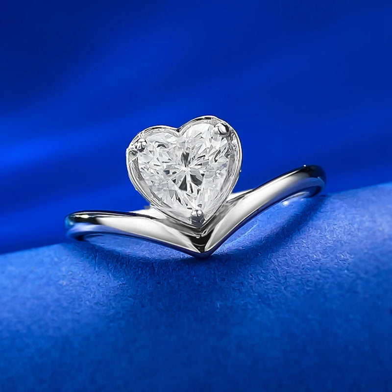 925 Sterling Silver Sapphire Heart-Cut 6x6MM Simple Ring for Women