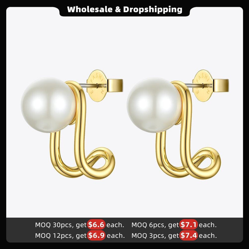 ENFASHION Piercing Pearl Stud Earrings For Women Gold Color Earings Aretes De Mujer Christmas Fashion Jewelry Wholesale E191144