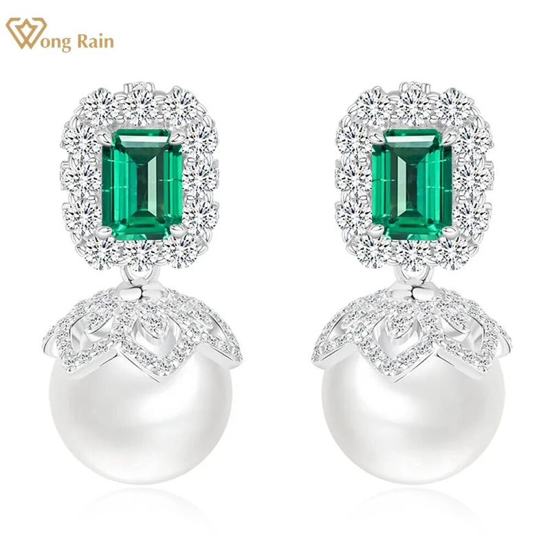 Sterling Silver Emerald Sapphire Gemstone Drop Earrings for Ladies