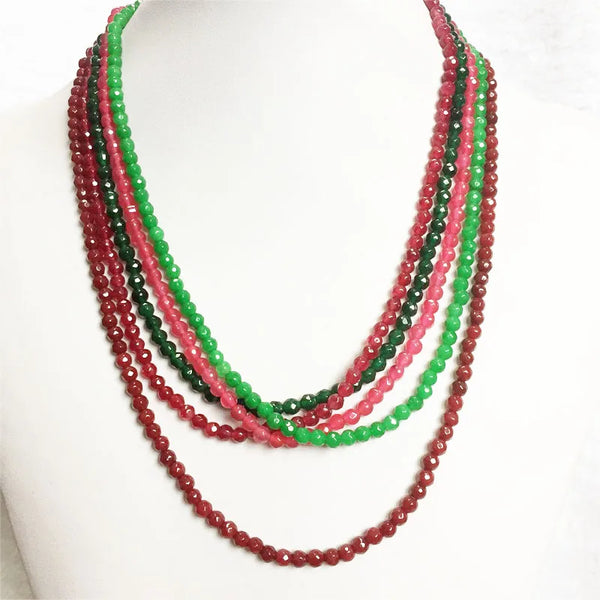 Sterling Silver Faceted Sapphire Emerald Ruby Jade Necklace for Women