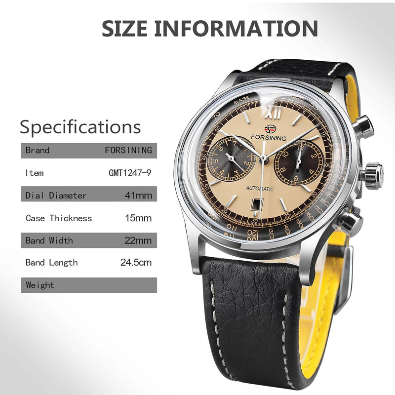 Gold Case Leather Automatic Watch for Men