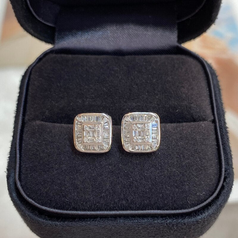 18K White Gold Natural Diamond Square Earrings for Women