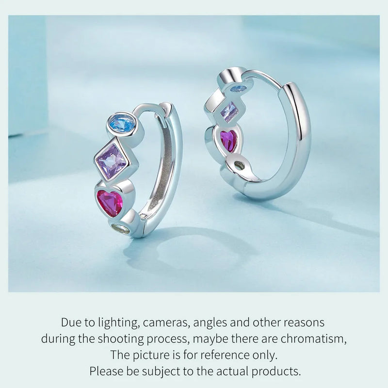 Sterling Silver Colorful Zircons Stud Earrings for Woman