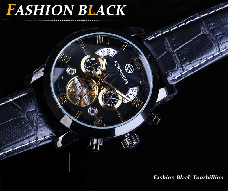 Leather Mechanical Automatic Men's Wrist Watch with Tourbillon and Multi-Functionalities