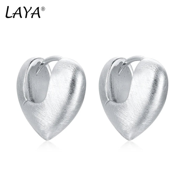 925 Sterling Silver Heart Satin Finish Earrings for Women