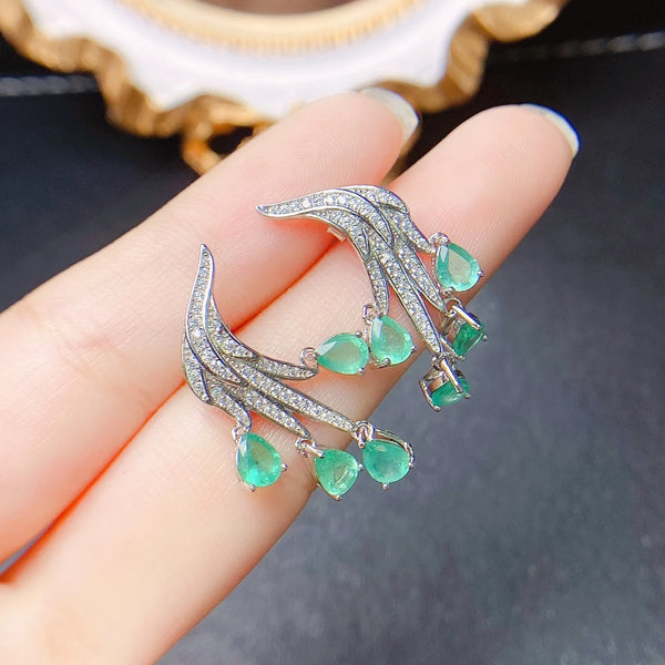 S925 Sterling Silver Natural Emerald 4*5 Inlay Earrings for Women