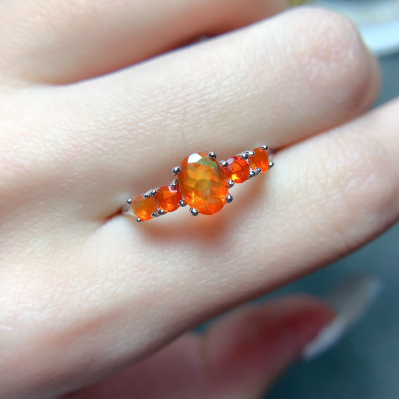 Sterling Silver Micro Orange Opal Ring (5x7mm)