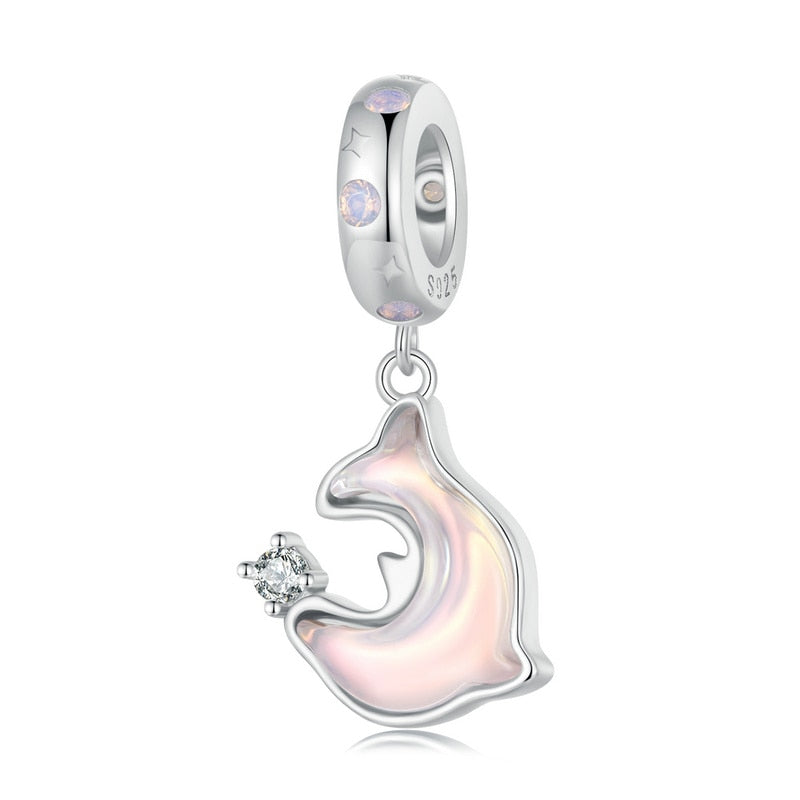 925 Sterling Silver Pink Heart, Bear, and Dolphin Bead Charms for Girls