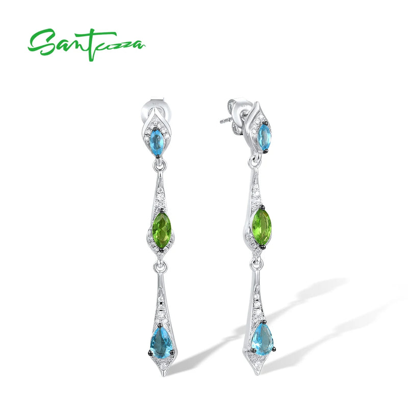 Sterling Silver Sparkling White CZ Colorful Stones Earrings