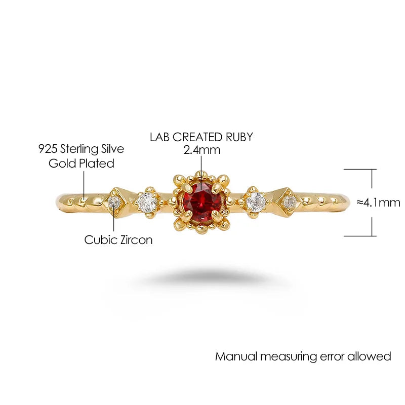 925 Sterling Silver Gold Plated LAB CREATED Ruby Thin Ring for Women