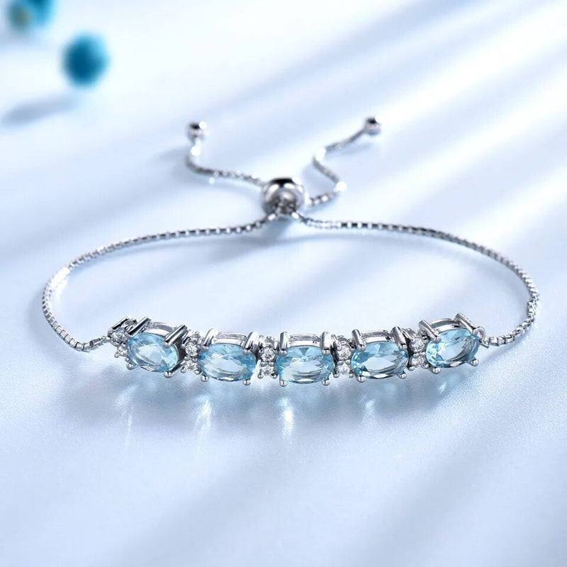 925 Sterling Silver Natural Sky Blue Topaz Charm Bracelets for Women