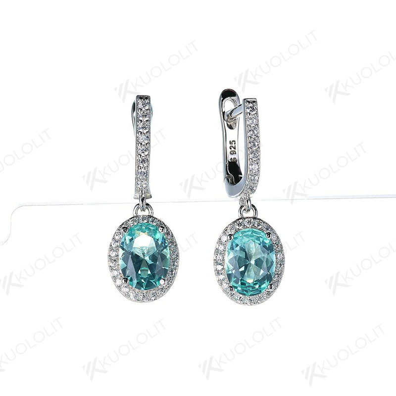 925 Sterling Silver Bluish Green Emerald Oval Gemstone Clip Earrings for Women