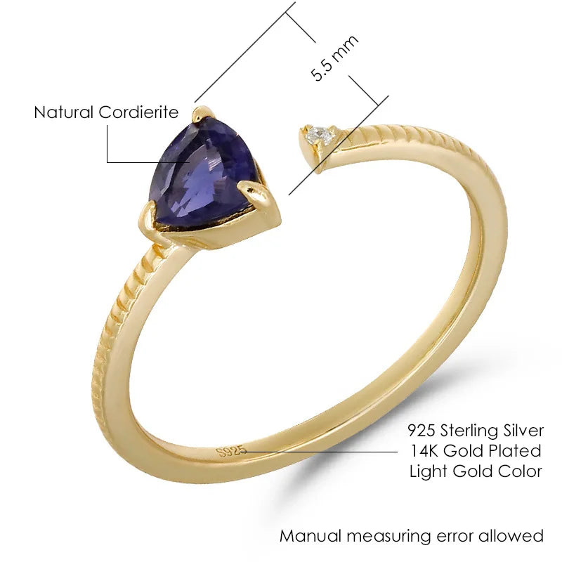 925 Sterling Silver Gold Plated Cordierite Ring for Women