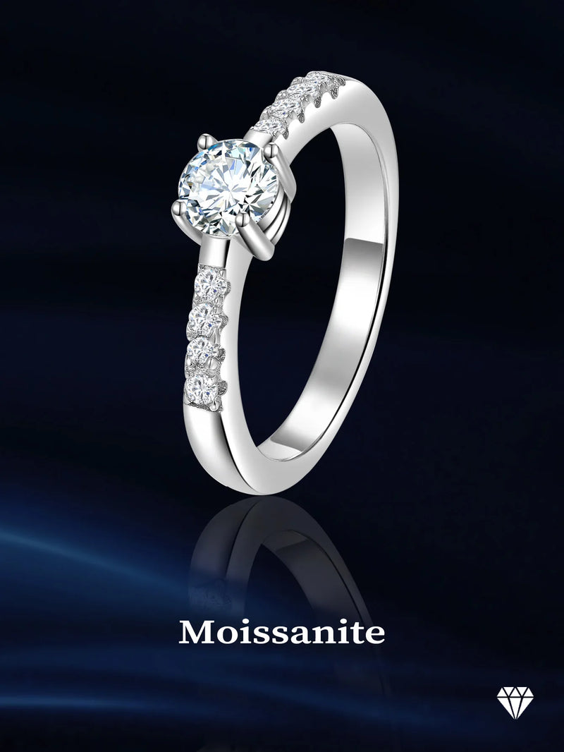 Sterling Silver Round Brilliant Cut Moissanite Wedding Engagement Rings for Women