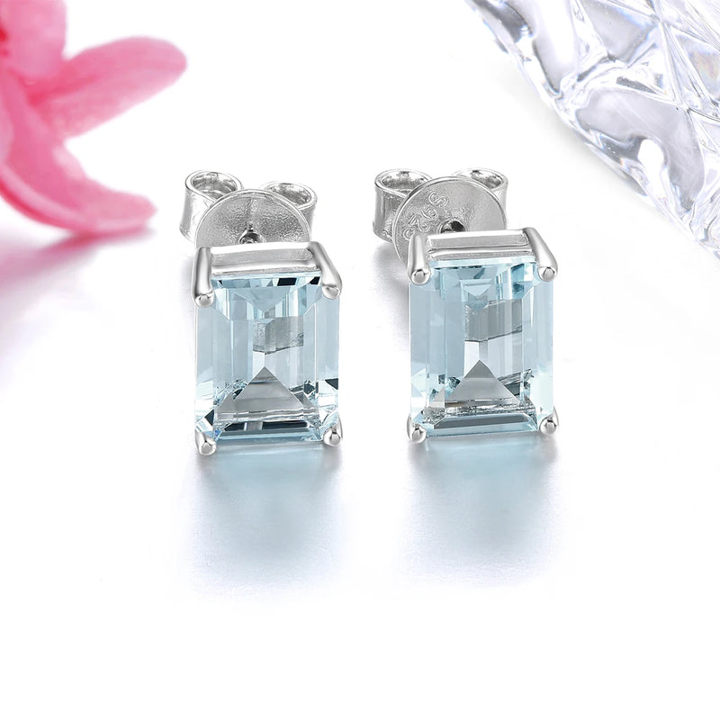 9K White Gold Aquamarine Stud Earrings 3.00 ctw for Women