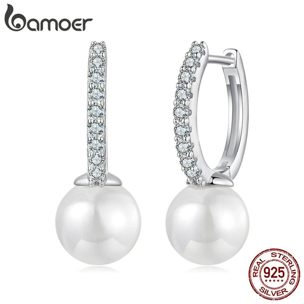 Sterling Silver Moissanite and Pearl Hoop Earrings for Women