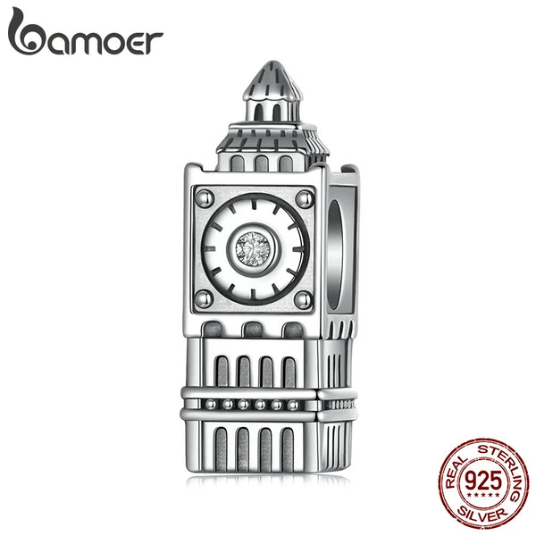 Solid 925 Sterling Silver Big Ben Charm Beads for Charm Bracelet, Women.