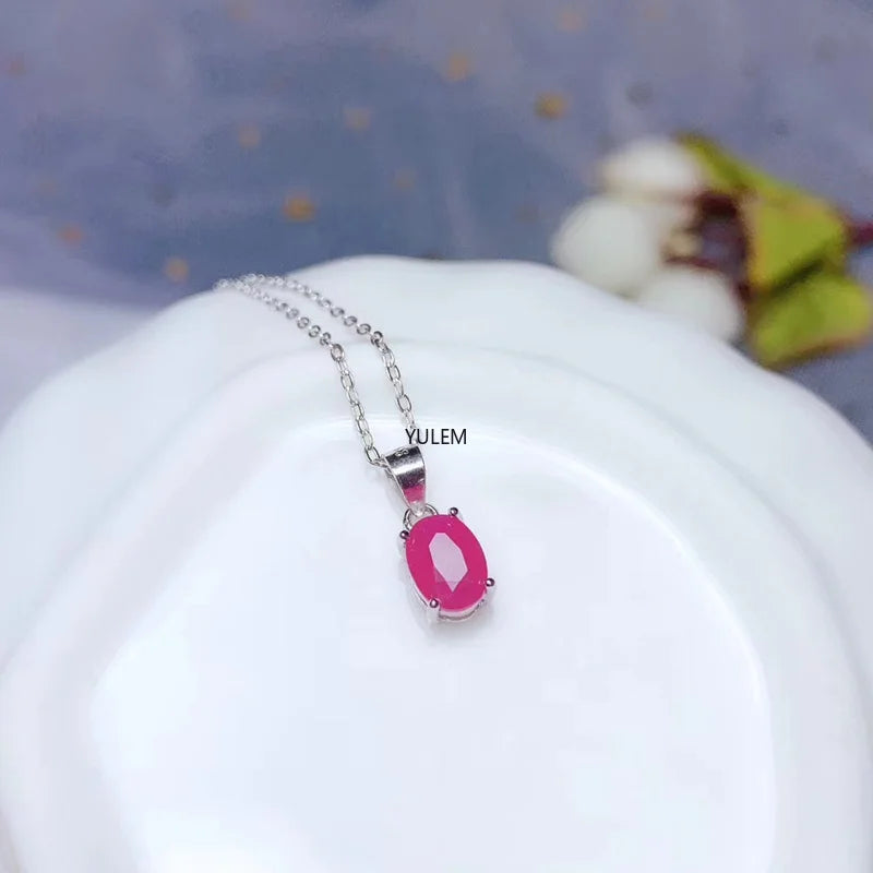 925 Sterling Silver Natural Ruby Pendant for Women