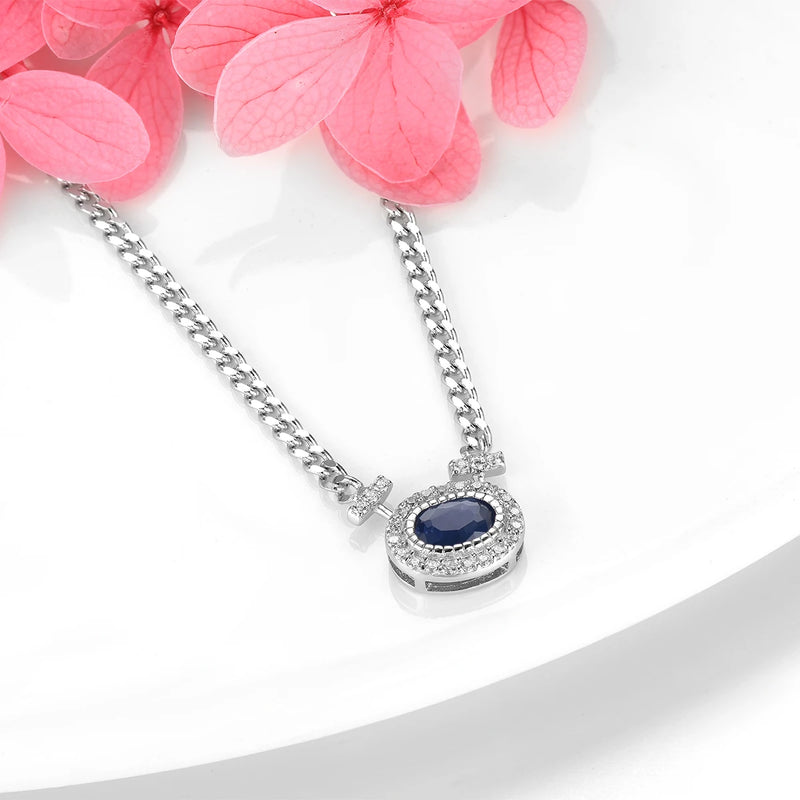 Sterling Silver Blue Sapphire Necklace 0.80 ctw