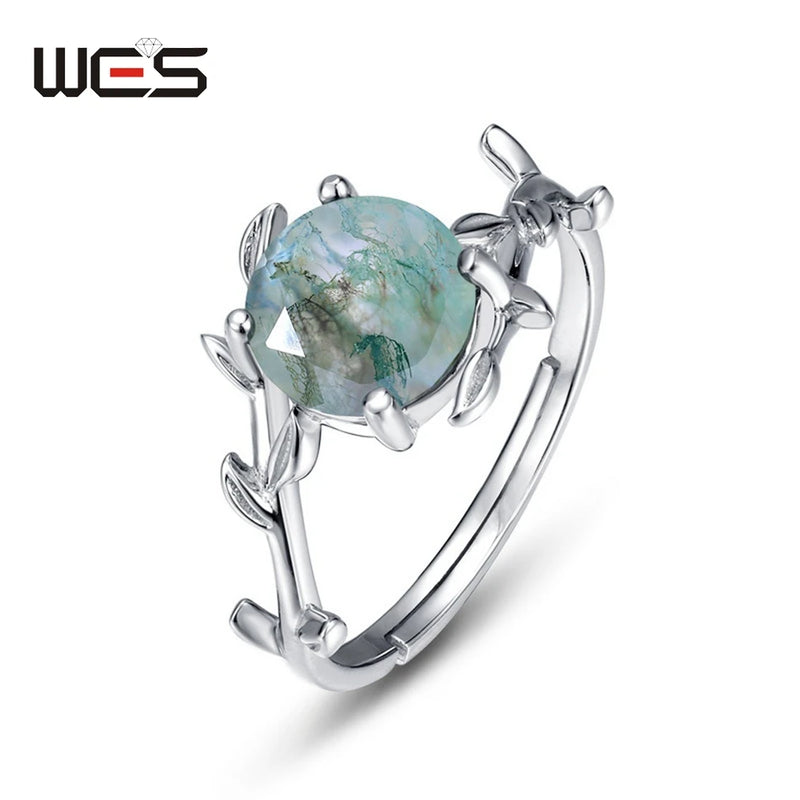 Sterling Silver Moss Agate Ring for Women