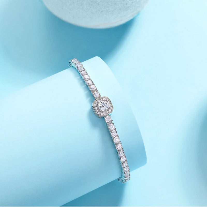 925 Sterling Silver Moissanite Diamonds Tennis Chain Bracelet for Women