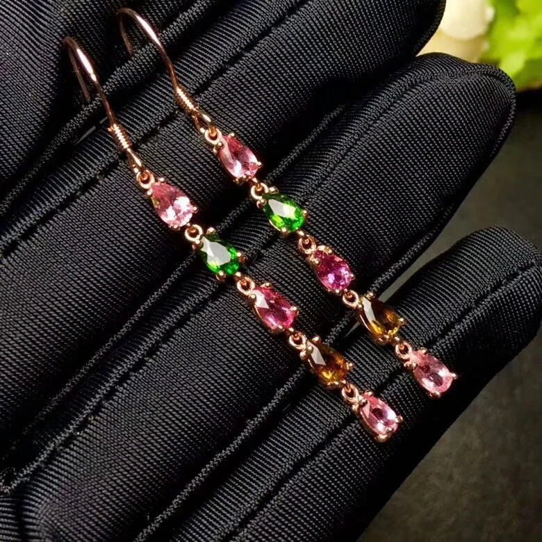 925 Silver Natural Tourmaline Water Drop Earrings for Women