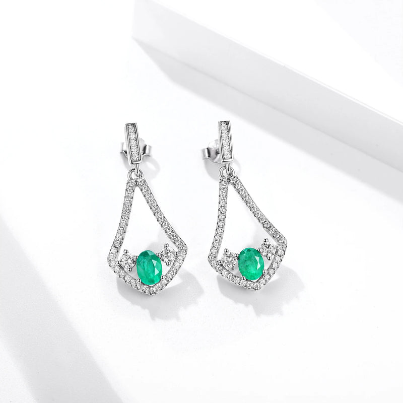 925 Sterling Silver Natural Emerald cz Triangle Dangling Earrings for Women