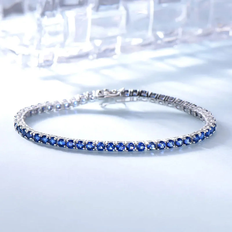 Sterling Silver 2mm Sapphire Tennis Bracelet for Women