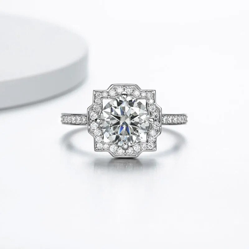 925 Silver 2.5ct Moissanite Round Cut Engagement Ring for Women