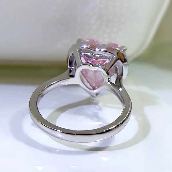 Sterling Silver Pink Diamond Love Shape Ring for Women