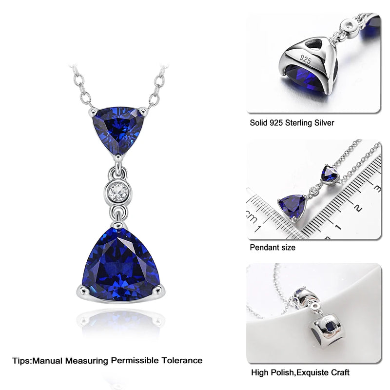 925 Sterling Silver Funnel Pendant with 4.3ct Sapphire Gem on 14K Gold Plated Chain