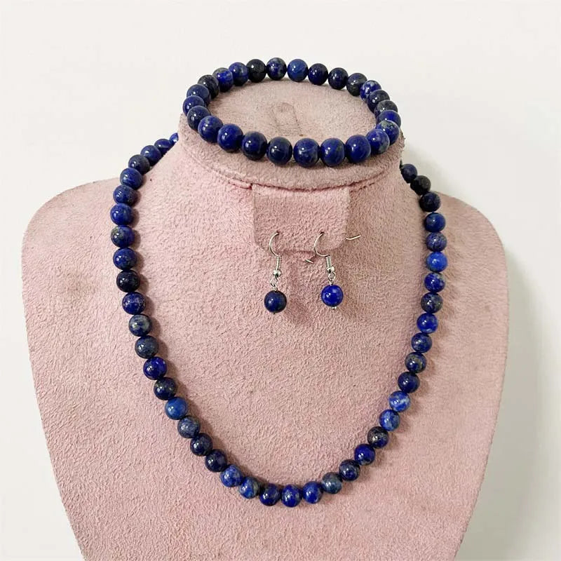 Sterling Silver Lapis Lazuli Jewelry Set Necklace Earrings Bracelet Chain Choker for Women