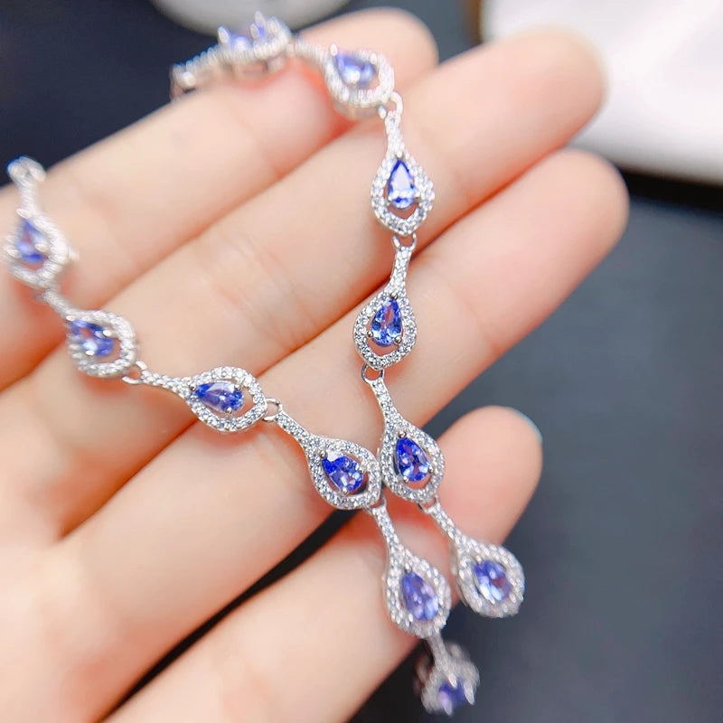 Sterling Silver Heart-Shaped Tanzanite Necklace, with Blue Gemstone