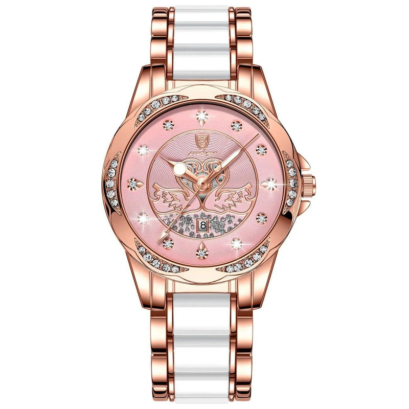 Rose gold Quartz Watch with Leather Bracelet for Women