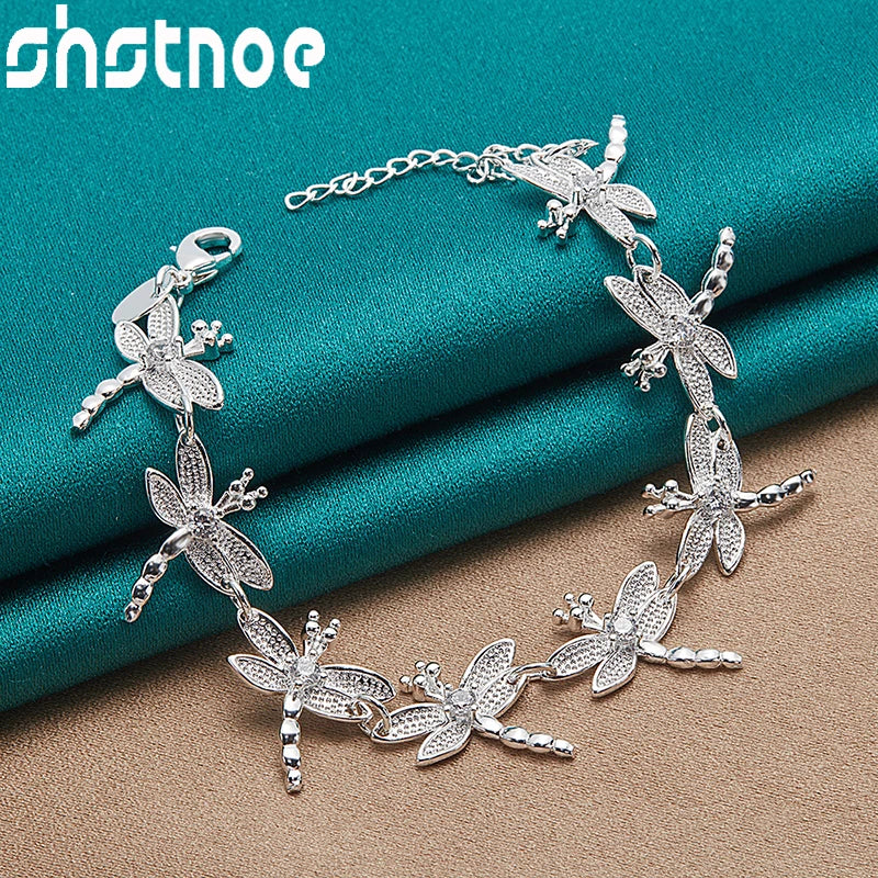 Sterling Silver Dragonfly Chain Charm Bracelet for Women