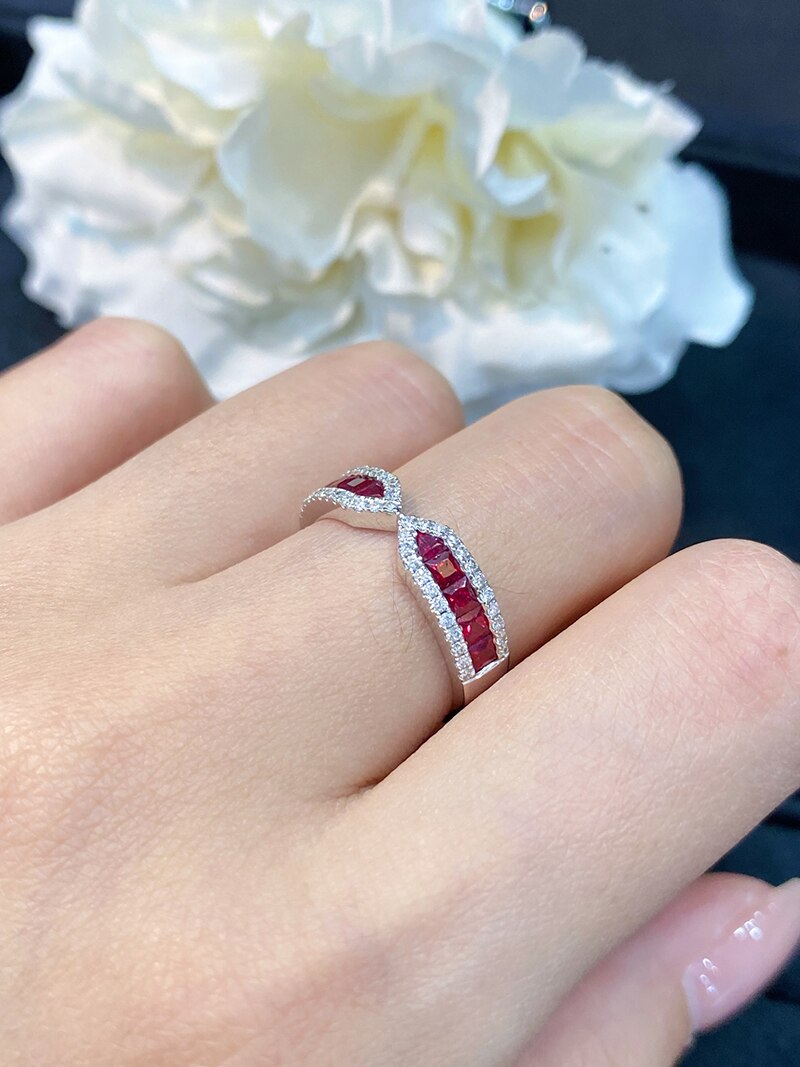 18K White Gold Natural Ruby Ring for Women