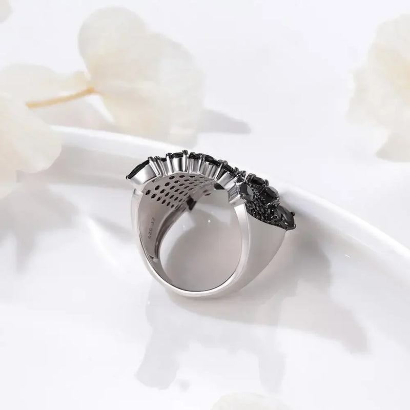 925 Sterling Silver Ring with 4.00 Carat Black Spinel for Women