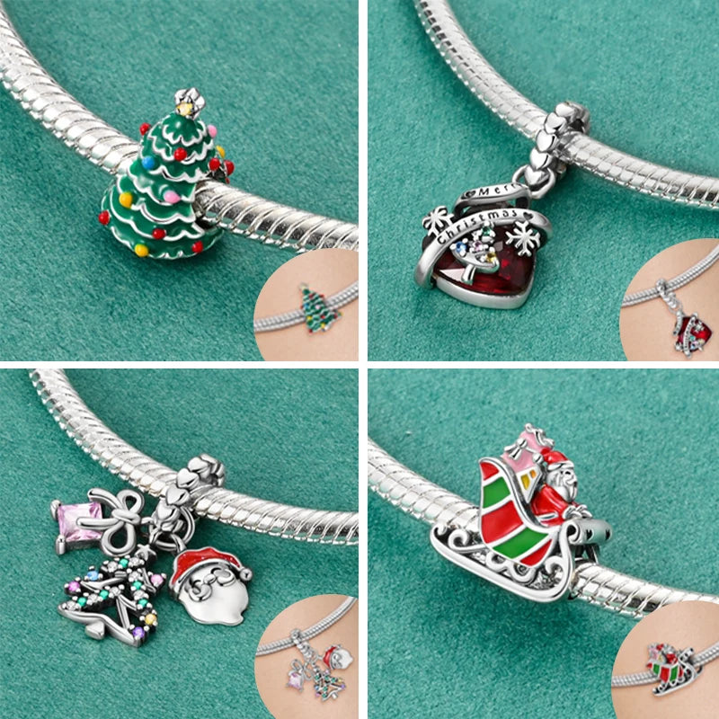 925 Sterling Silver Christmas Charm Beads for Bracelet, Women