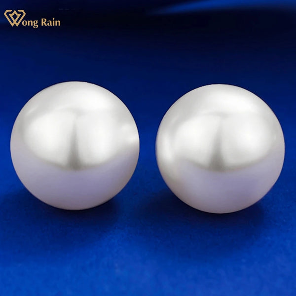 Wong Rain Classic Elegant 925 Sterling Silver 8-12MM Pearl Gemstone Ear Studs Earrings for Women Fine Jewelry Free Shipping
