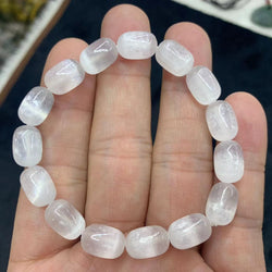 Sterling Silver Natural White Calcite / Selenite Stone Beads Cat Eye Bracelet for Women