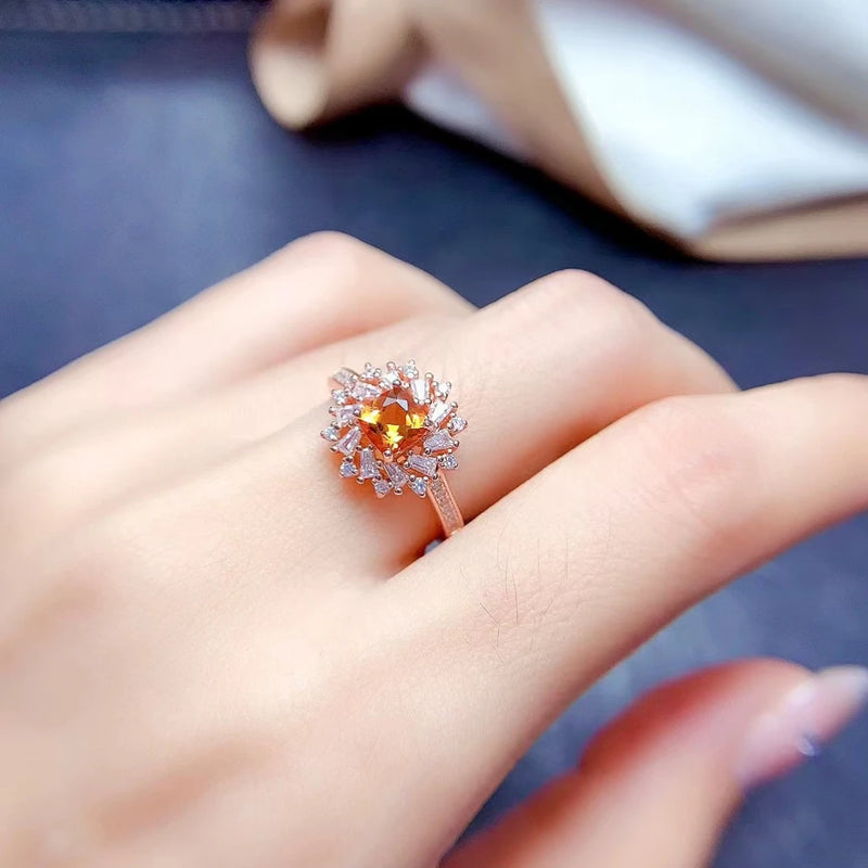 925 Sterling Silver Citrine 5mm Fashion Ring for Women