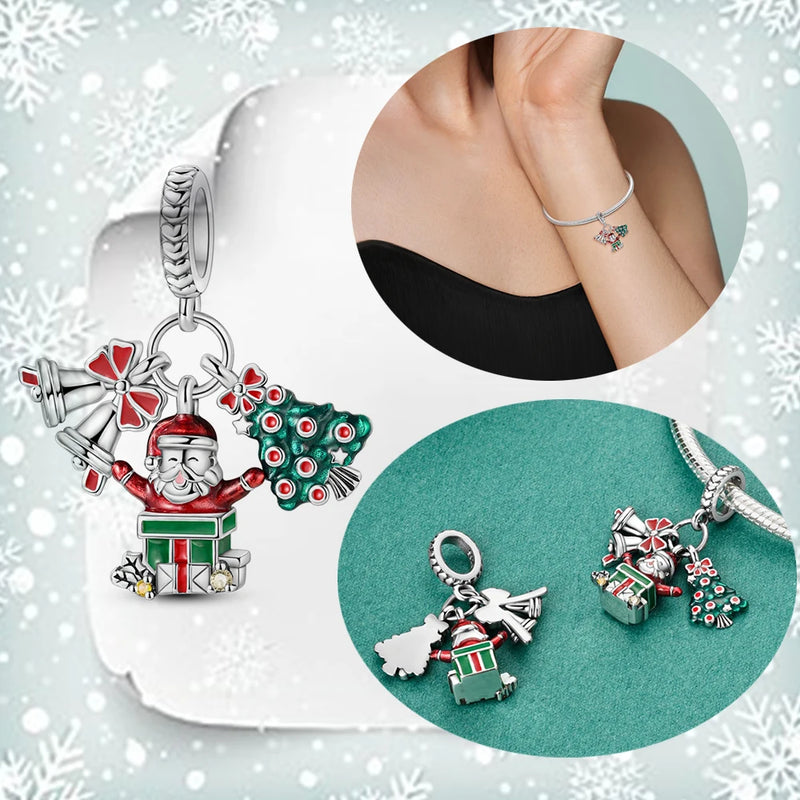 Sterling Silver Snowman, Christmas Tree, and Elk Charms Pendants for Jewelry Making for Women